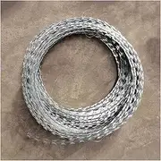 Razor Wire Barbed Wire Razor Helical Wire Roll, Spiral Encrypted Stainless Steel Razor Barbed Wire Fencing, Rolling Razor Concertina Wire (Color : Silver-45cm/Double Spiral, Size : 80m)