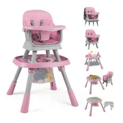Costway 16-in-1 Foldable Babies High Chair w/Adjustable Tray Compact Portable Highchair Feeding Chair Pink