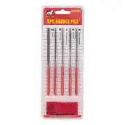 5PC Mini File Set DIP PVC/HDL Plastic Handle Red Flat Round Case Square