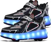 [RDJSHOP] Kids LED Roller Skate Shoes with Double-Row Wheel USB Charge Light up Roller Shoes Girls Boys, Outdoor Luminous Flash Technical Skateboarding Shoes,Black-5.5BigKid