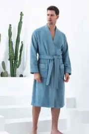 SEYANTE Men's Luxury Kimono Terry Bathrobe Rice Weave Trim - 100% Turkish Cotton