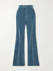 [FRAME] FRAME - The Slim Stacked Cotton-blend Velvet Straight-leg Pants - Sky blue - US4 US 4 Blue