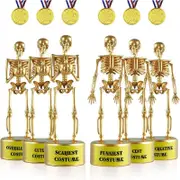 12 Pcs Halloween Trophy Awards, 6 Skeleton Trophies 6 Award Medals 1 Marker Pen, Costume Contest Trophies for Kids Adults, Halloween Party Supplies, Table Decorations Classroom Rewards Treats for Kids