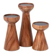 BIRDROCK HOME 3pc Flare Candleholders Gift Set Farmhouse Wooden Candle Holders