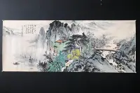 在飛比找Yahoo!奇摩拍賣優惠-Z152【唐雲】山水，六尺橫幅純手繪尺寸約：179*70厘米