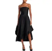 AQUA Mikado Strapless Midi Gown, Fitted Bodice Dress, Black, 6