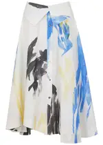 3.1 Phillip Lim LS Printed Poplin Midi Skirt - Blue - 14 14
