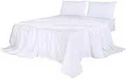 Dreamz Bamboo Sheet Set with Flat Sheet, Fitted Sheet, and 2 Pillowcases - Cool, Soft, Breathable, Hypoallergenic, Anti-Wrinkle, Elastic-Edged, Machine Washable, Easy Care(Queen, White)