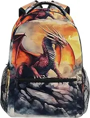 [QGBYMX] Dragon Rocky Backpack for School Girls Boys - Book Bag Laptop Travel Backpack Daypack S