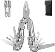 Dime Multi-Tool 14-in-1 with Safety Lock - Multipurpose Knife, Pliers, Screwdriver, Bottle Opener for Camping, Hunting, Survival, Hiking - Includes Nylon Sheath