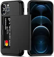 for iPhone 12 Pro Max Case with Credit Card Holder, Areaphmet Wallet Case Slide Cover Dual Layer Hard PC Rubber Cover Phone Case for iPhone 12 Pro Max 6.7'' 2020 Black