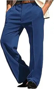 [Generic] Men's Velvet Suit Pant Flat Front Expandable Waist Button Summer Straight Leg Trousers Casual Vacation Dress Pants