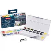 Derwent Graphitint 12 Colours Watercolour Paint Pans Travel Set + Water Brush