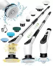 Electric Spin Scrubber Cordless Cleaning Brush Shower Scrubber with 8 Brush H...