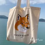 沛吉兔日貨館。法國 保證正品 現貨在台 MAISON KITSUNE 巴黎小狐狸 帆布包 購物袋 手提包 亞麻淺米白色