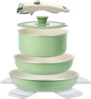 Pots and Pans Set Non Stick, 8Pcs Granite Cookware Set, Detachable Handle Pots a