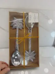 Cast Aluminum and Stainless PALM TREE Style Salad Serving Fork and Spoon Set NEW
