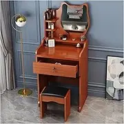 Vanity Makeup Table with Chair, Dressing Table with Charging Station, Big Modern Make Up Vanity Table with Lighted Mirror and Drawers, Gift for Girls and Women Vanity(Brown)