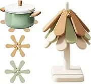 Silicone Tree Trivet Set for Hot Dishes - 3 Heat-Resistant Foldable Christmas Tree Trivets + 1 Stand