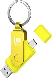 [mosDART] 128GB USB3.1 Fast Speed C and A Dual Flash Drive, exFAT Memory Stick with Keychain and LED Indicator, for iPhone 15 and 16, Android Phone, iPad, MacBook, and Other Laptops,Yellow