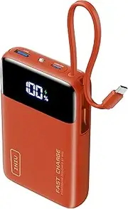 INIU Power Bank, 20000mAh 45W Portable Charger with Built in Cables, Fast Charge 3 at Once, USB C in&Out Battery Pack Fast Charging, PD 3.0+QC 4.0 Compatible with iPhone 16 15 14 etc. [Orange]