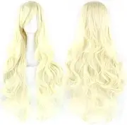 80cm Long Curly Natural Hair Cosplay Wig with Bangs Colorful Halloween Costume Party Wigs for Women (Blonde)