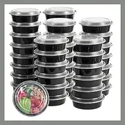 [Pokanic] Meal Prep Containers Round [30 Set] x [32 oz] with Lids, 1 compartment, Stackable, Reusable, Leakproof, Food Safe, Microwave, Freezer & Dishwasher Safe for Food Prep Storage (30 Set, 32 oz)