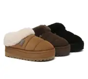 UGG EVERAU® UGG Slippers Women Sheepskin Wool Collar Ankle Platform Ulrika - Chocolate / AU Ladies 6 / AU Men 4 / EU 37