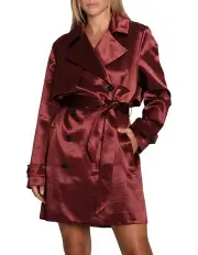 [Belle & Bloom] Will You Stay Trench Dress in Burgundy