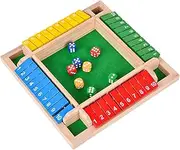 ZUNIPLEX Shut The Box 4 Players - Dice Games,Wooden Board Game,Educational Dice Game for Kids,Smart Game for Learning Numbers（Colorful）