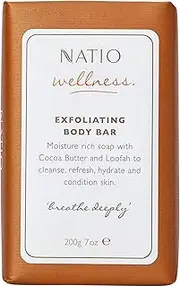 Natio Australia Wellness Exfoliating Body Bar 200g - Face and Body Exfoliating Bar, Skin Softening Body Scrub - Made in Australia