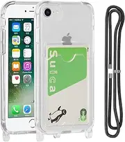 Cavor Clear Case for iPhone SE 2020/SE 2022, iPhone 7/8/6/6s Slim Thin Back Cover with Shoulder Lanyard and Card Slot Soft Silicone TPU Wallet Case for iPhone 6/6s/7/8/se2/SE3 4.7 inch