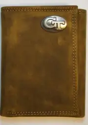 ZEP PRO Georgia Tech Yellow Jack Crazy Horse Leather Trifold Wallet Tin Gift Box