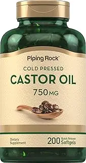 Castor Oil Supplement 750mg | 200 Softgel Capsules | Cold Pressed | Non-GMO, Gluten Free | by Piping Rock