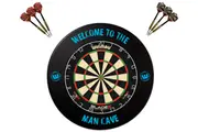 Winmau Blade 6 Dart Board + Man Cave Dartboard Surround + Darts Set