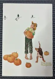 Postcard Norman Rockwell Going on Sixteen Pilgrimage Pumpkins Geese Halloween