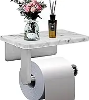 Toilet Paper Holder with Natural Marble Shelf for Bathroom Washroom,Wall Mounted Tissue Holder Suitable for Mega Roll (Brushed Nickel,Small 6.7 * 4.3 in)