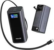 TOUGH ON Laptop Power Bank, 20000mAh 130W Fast Charging 3-Port USB C Portable Charger, Built-in Retractable Cables & Phone Stand, Battery Pack for iPhone 16/15 Series, MacBook, Samsung, iPad, Dell