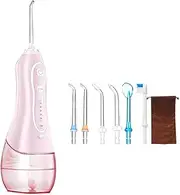 Water Flosser Cordless Dental Oral Irrigator 300ML with 6 Jet Tips and Storage Bag Portable Rechargeable IPX7 Waterproof for Travel and Home,Pink