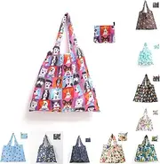 [Generic] 10 Pack Large 15L Cute Animal Pattern Reusable Grocery Shopping Bags Foldable Shopping Bags Grocery Tote with Attached Pouch,Machine Washable Eco-Friendly 46 (width) *40+26cm