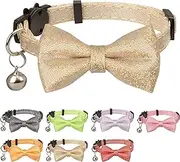 Gyapet Cat Collar with Bow Tie Sparkly Cats Kitten Bell Party Bling Wedding 7-11in Girl Boy Pet Basic Solid Color Style Champagne