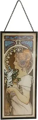 Mucha Stained Glass - Alphonse Mucha Feather Art Glass Panel