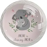 Round Dresser Drawer Knobs Koala Mother Cupboard Furniture Pull Handle Knob with Screws Decor Home Office,4 Pieces