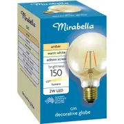 Mirabella LED ES G95 Filament 2W Amber Warm White Globe