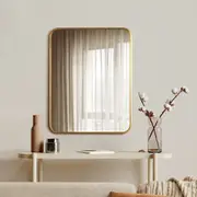 Oikiture Wall Mirrors 65x50cm Rectangle Makeup Mirror Metal Frame Gold