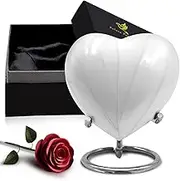 Heart Urn Keepsake - Mini Heart Keepsake Urn with Stand & Box - Small Urn for Human Ashes - Honor Your Loved One with Mini Cremation Urn Heart Shaped - Perfect for Adults & Infants (White, Keepsake)