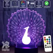 PEACOCK FEATHER BIRD 3D LED Night Light Colour Change Feature Lamp