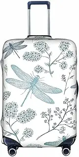 [pvinnk] Dragonfly Flower Print Protective Luggage Cover Elastic Washable Suitcase Travel Gear Protector, White, X-Large