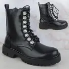 WOMENS LADIES DIAMANTE STUD ZIP UP LACES BLOCK HEEL CHELSEA ANKLE BOOTS SIZE