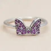 New Authentic Pandora Disney Minnie's Sparkling Bow Ring 190956CZR W Hinged Box